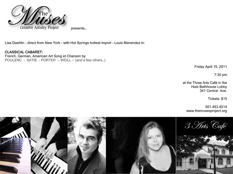 Classical Cabaret Lisa Daehlin and Louis Menendez in concert at the Hale Bathhouse Hot Springs Arkansas presented by The Muses 15 April 2011
